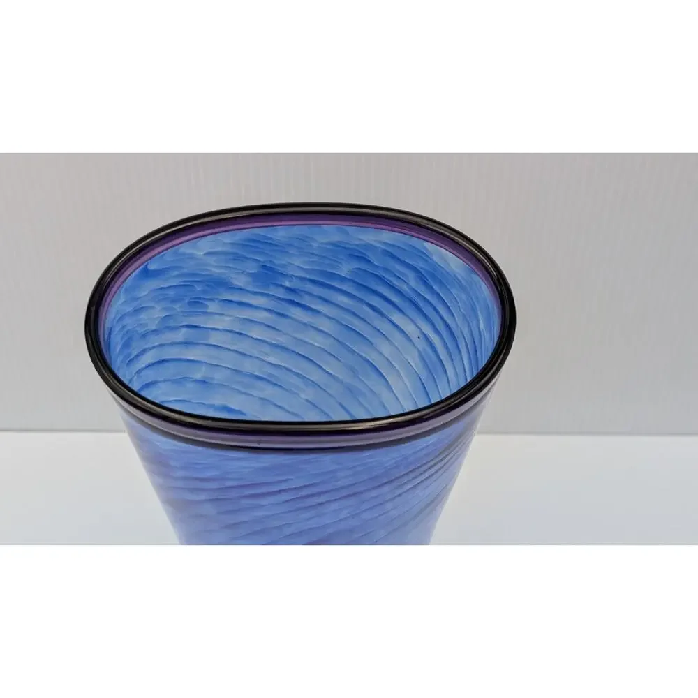Curtiss Brock Studio CB Glass Blue Purple Spiral Swirl Optic Vase 14.25
